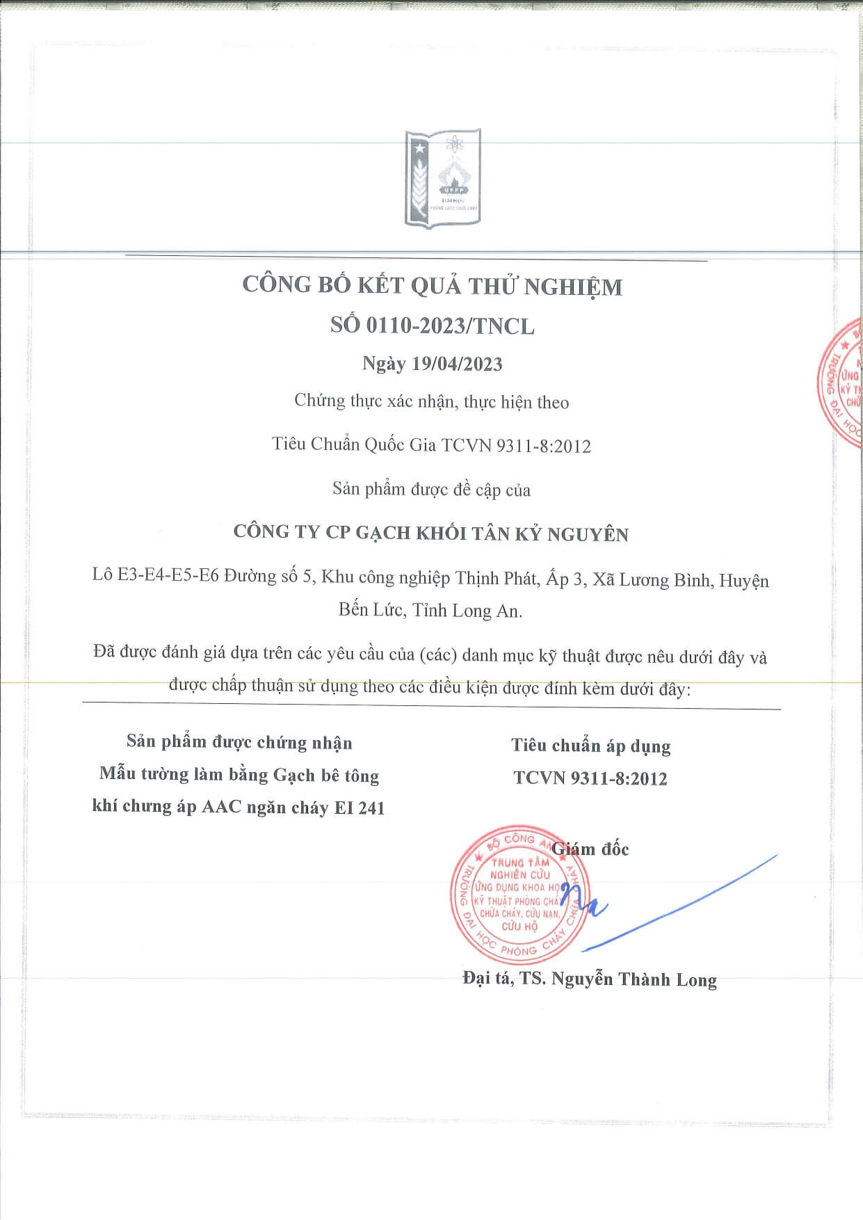 Tường AAC chống cháy EI 241 cho nhà xưởng 